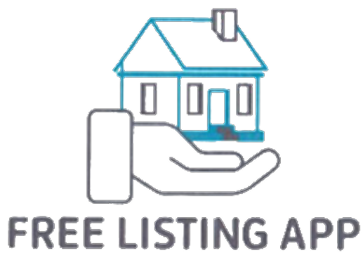 Icon of a house and hand, "Free Listing App".